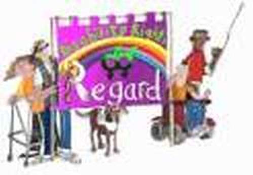 Image of a group of lgbt disabled people with regard banner